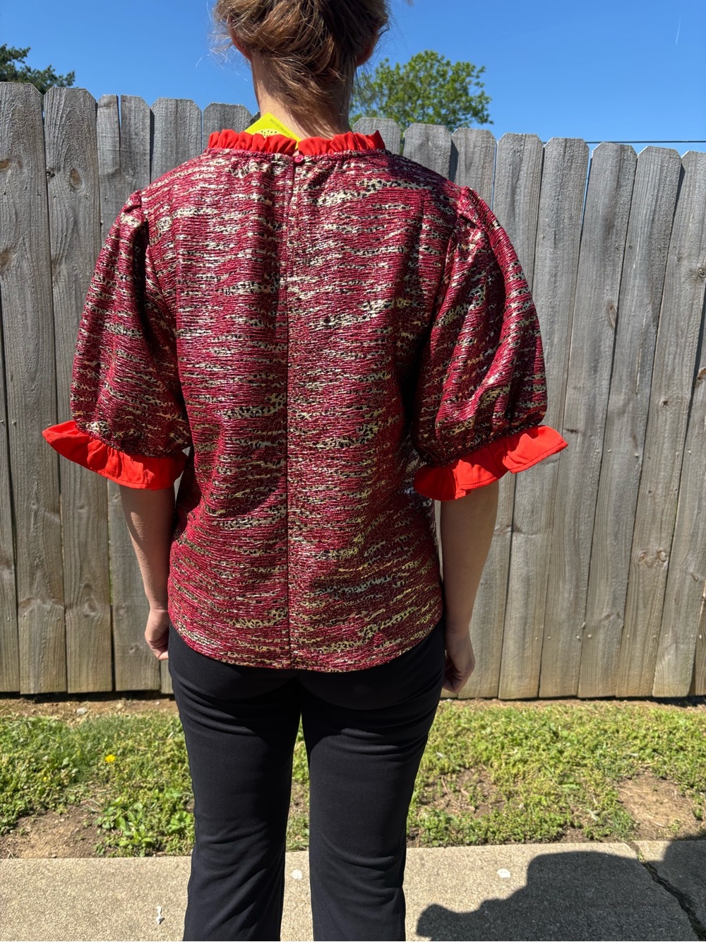 Metallic Textured Top with Ruffle Trim - Picture 2 of 2